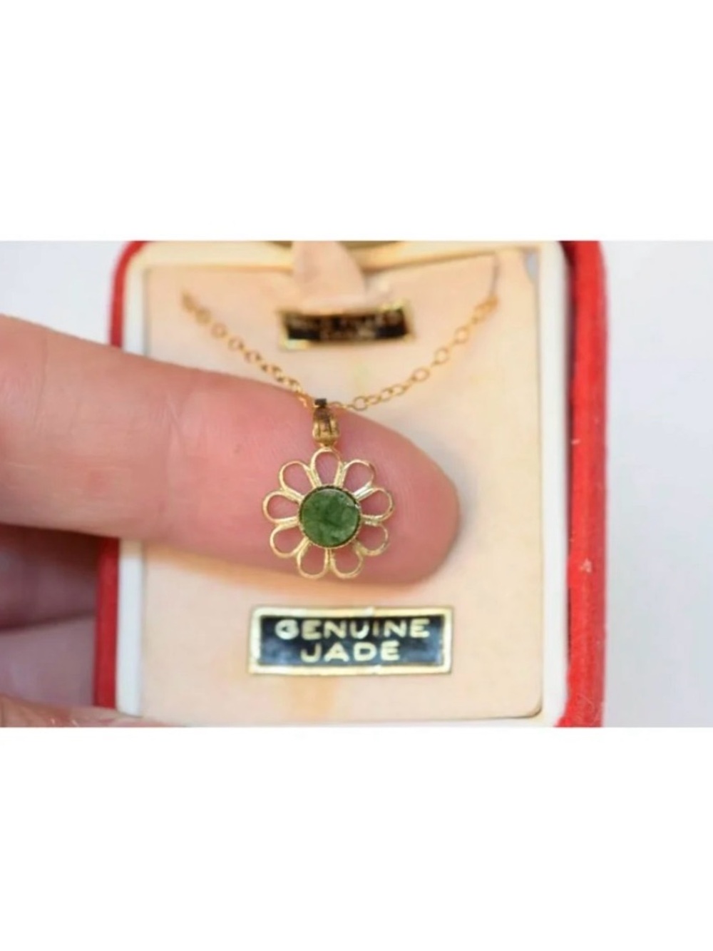 NWT Vintage Authentic Jade Necklace with Gold FILLED Chain